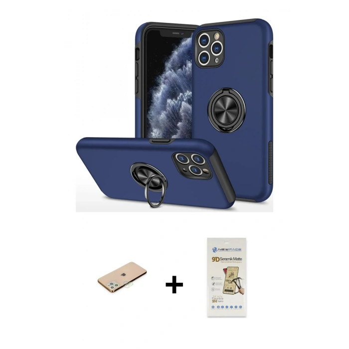 MARSİLYAN™- iPhone 11 Pro Max Kılıf Odak Form Prime - Siyah Mat Seramik Nano Ekran Koruyucu + Yeşil Renkli Kamera Lens Koruma Cam