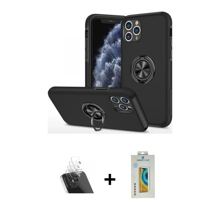 MARSİLYAN™- iPhone 11 Pro Max Kılıf Odak Form Prime - Siyah Polymer Nano Ekran Koruyucu + Kamera Lens Koruma Cam - SF