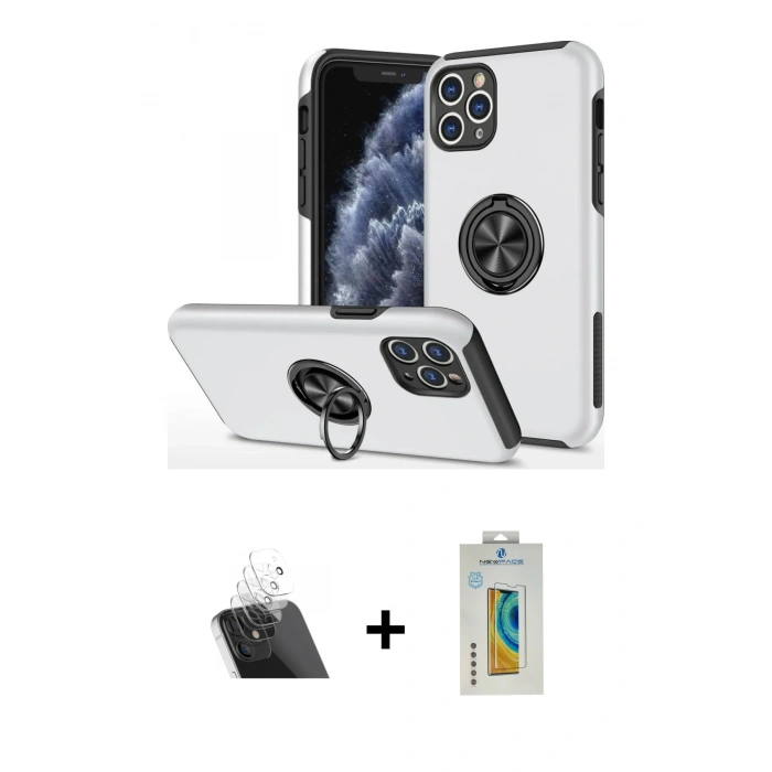 MARSİLYAN™- iPhone 11 Pro Max Kılıf Odak Form Prime - Siyah Polymer Nano Ekran Koruyucu + Kamera Lens Koruma Cam - SF