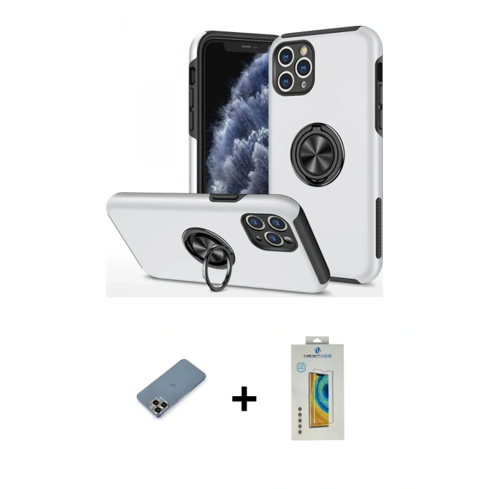 MARSİLYAN™- iPhone 11 Pro Max Kılıf Odak Form Prime - Siyah Polymer Nano Ekran Koruyucu + Metal Kamera Lens Koruma Cam - GD