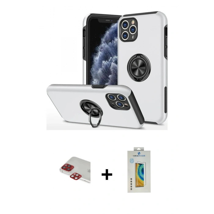 MARSİLYAN™- iPhone 11 Pro Max Kılıf Odak Form Prime - Siyah Polymer Nano Ekran Koruyucu + Pers Alüminyum Kamera Lens - KI