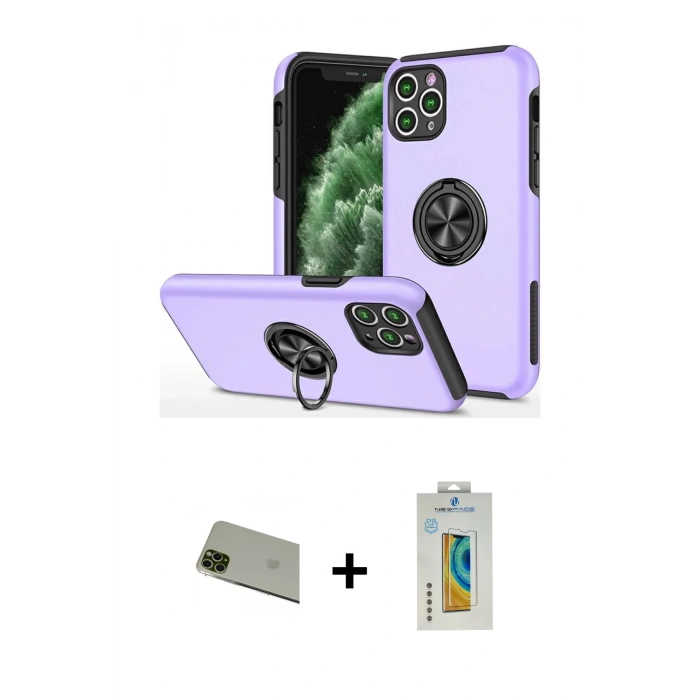 MARSİLYAN™- iPhone 11 Pro Max Kılıf Odak Form Prime - Siyah Polymer Nano Ekran Koruyucu + Rainbow Kamera Lens Koruma Cam - YL