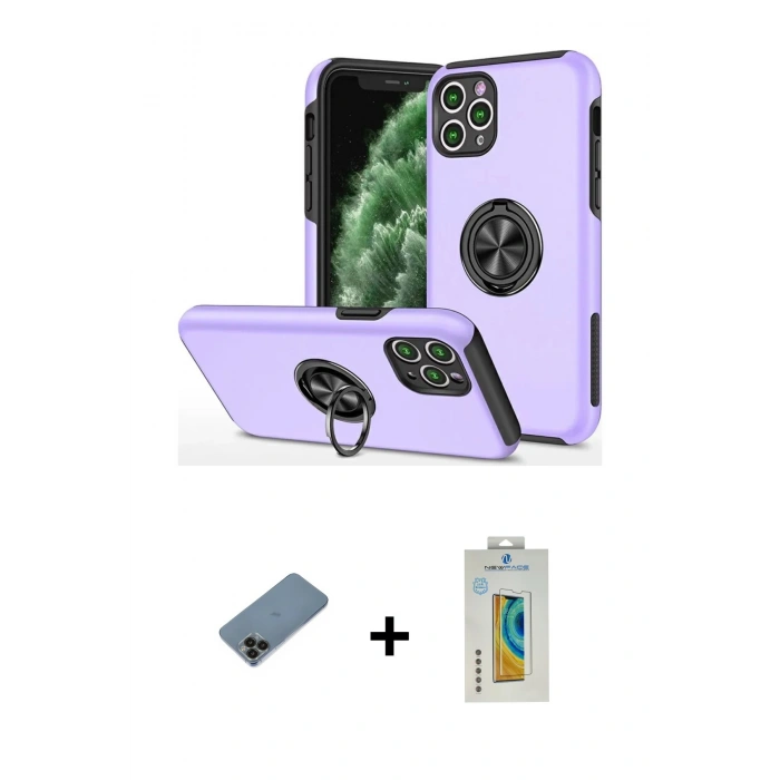 MARSİLYAN™- iPhone 11 Pro Max Kılıf Odak Form Prime - Siyah Polymer Nano Ekran Koruyucu + Shine Kamera Lens Koruma Cam - SH