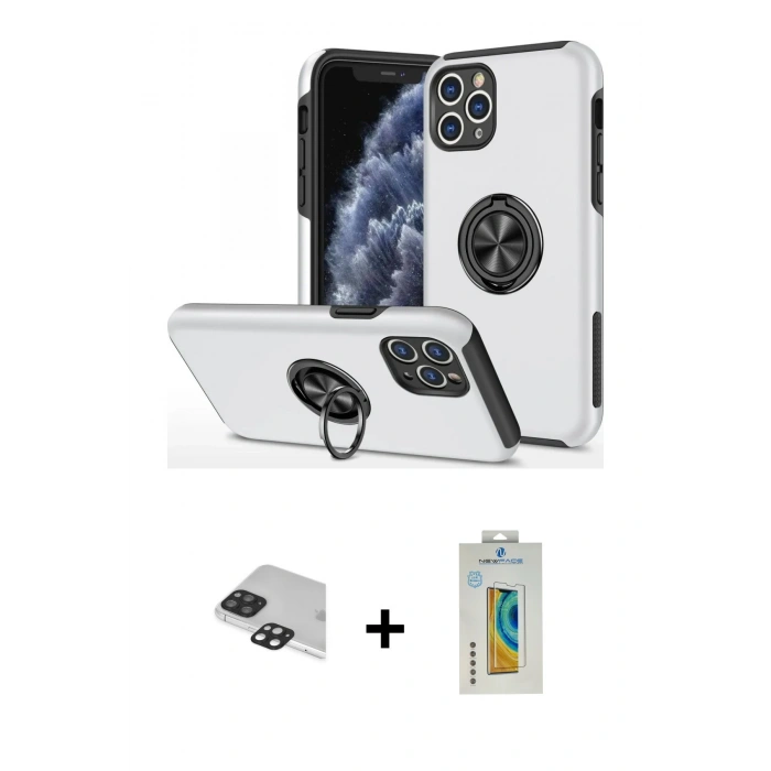 MARSİLYAN™- iPhone 11 Pro Max Kılıf Odak Form Prime - Siyah Polymer Nano Ekran Koruyucu + Siyah Pers Alüminyum Kamera Lens