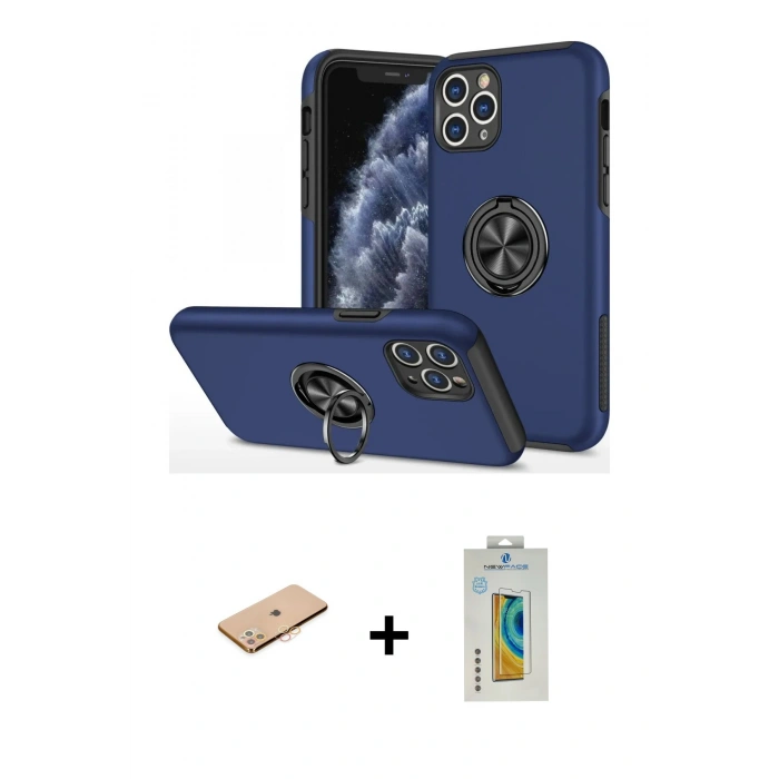 MARSİLYAN™- iPhone 11 Pro Max Kılıf Odak Form Prime - Siyah Polymer Nano Ekran Koruyucu + Renkli Kamera Lens Koruma Cam - TU