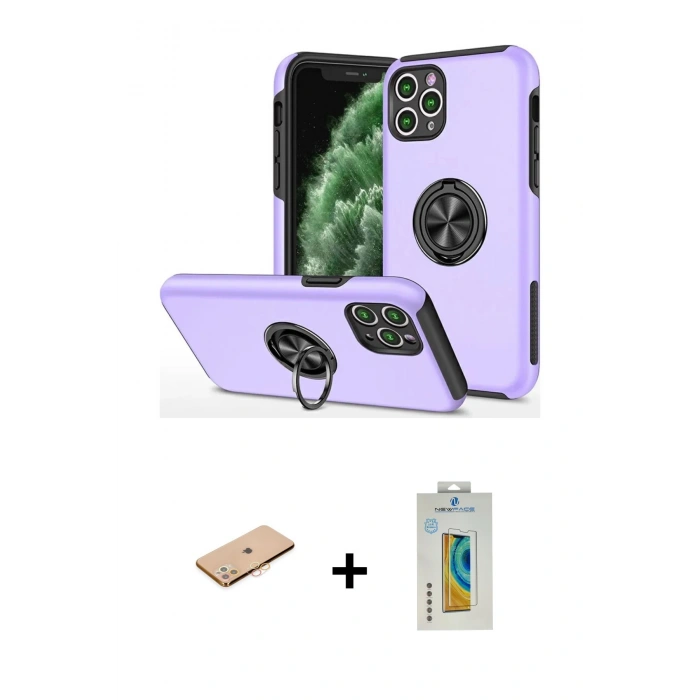 MARSİLYAN™- iPhone 11 Pro Max Kılıf Odak Form Prime - Siyah Polymer Nano Ekran Koruyucu + Renkli Kamera Lens Koruma Cam - TU