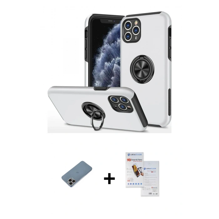 MARSİLYAN™- iPhone 11 Pro Max Kılıf Odak Form Prime - Siyah Seramik Nano Ekran Koruyucu + Shine Kamera Lens Koruma Cam - GI