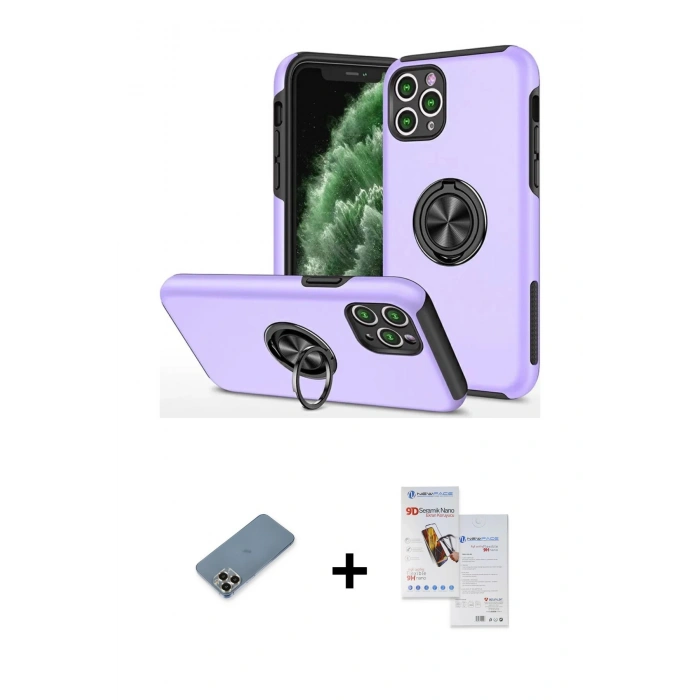 MARSİLYAN™- iPhone 11 Pro Max Kılıf Odak Form Prime - Siyah Seramik Nano Ekran Koruyucu + Metal Kamera Lens Koruma Cam - GD