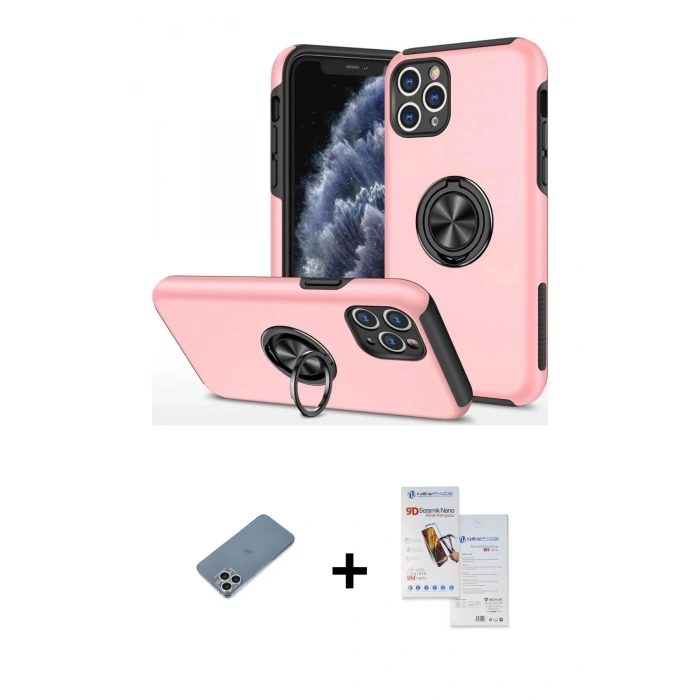 MARSİLYAN™- iPhone 11 Pro Max Kılıf Odak Form Prime - Siyah Seramik Nano Ekran Koruyucu + Shine Kamera Lens Koruma Cam - GS