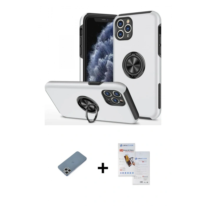 MARSİLYAN™- iPhone 11 Pro Max Kılıf Odak Form Prime - Siyah Seramik Nano Ekran Koruyucu + Shine Kamera Lens Koruma Cam - GS