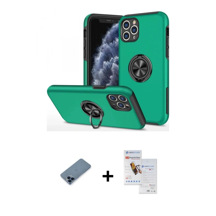 MARSİLYAN™- iPhone 11 Pro Max Kılıf Odak Form Prime - Siyah Seramik Nano Ekran Koruyucu + Metal Kamera Lens Koruma Cam - MI