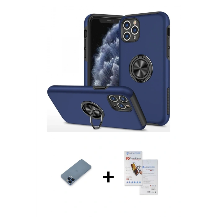 MARSİLYAN™- iPhone 11 Pro Max Kılıf Odak Form Prime - Siyah Seramik Nano Ekran Koruyucu + Metal Kamera Lens Koruma Cam - MI