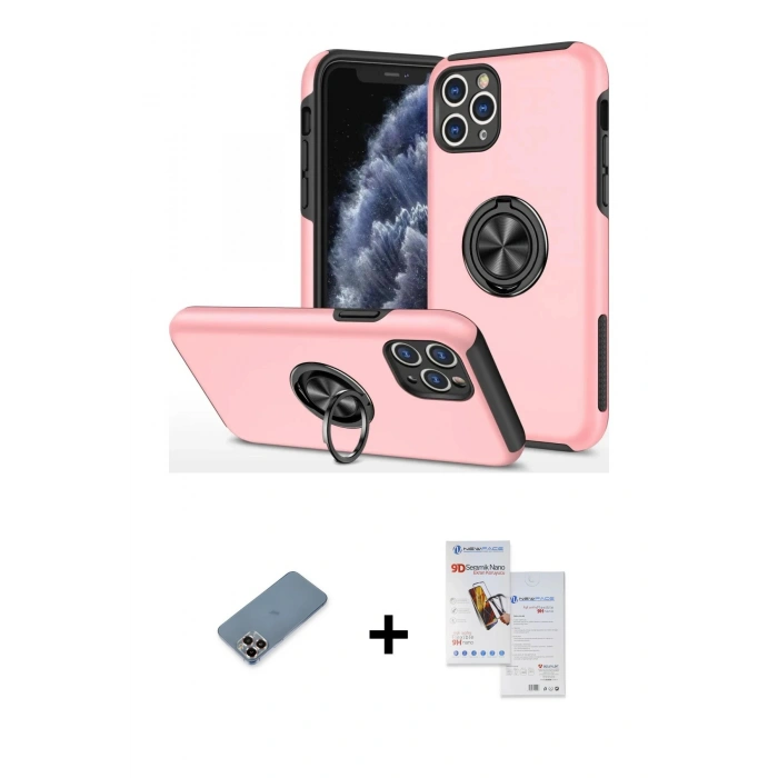 MARSİLYAN™- iPhone 11 Pro Max Kılıf Odak Form Prime - Siyah Seramik Nano Ekran Koruyucu + Metal Kamera Lens Koruma Cam - MR