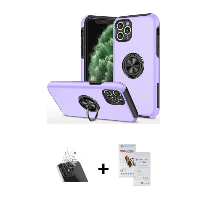 MARSİLYAN™- iPhone 11 Pro Max Kılıf Odak Form Prime - Siyah Seramik Nano Ekran Koruyucu + Kamera Lens Koruma Cam - SF