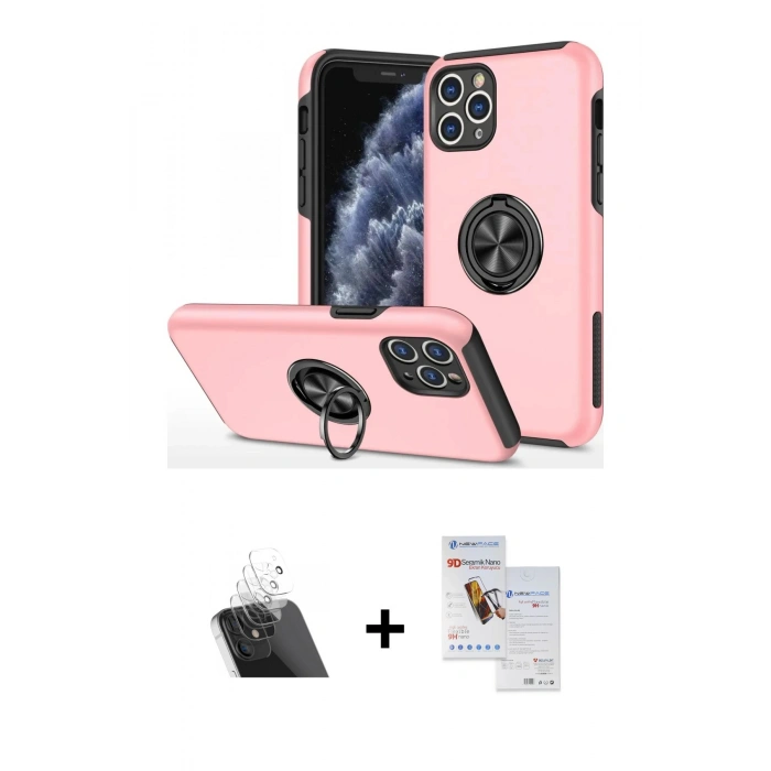MARSİLYAN™- iPhone 11 Pro Max Kılıf Odak Form Prime - Siyah Seramik Nano Ekran Koruyucu + Kamera Lens Koruma Cam - SF