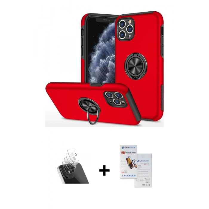 MARSİLYAN™- iPhone 11 Pro Max Kılıf Odak Form Prime - Siyah Seramik Nano Ekran Koruyucu + Kamera Lens Koruma Cam - SF