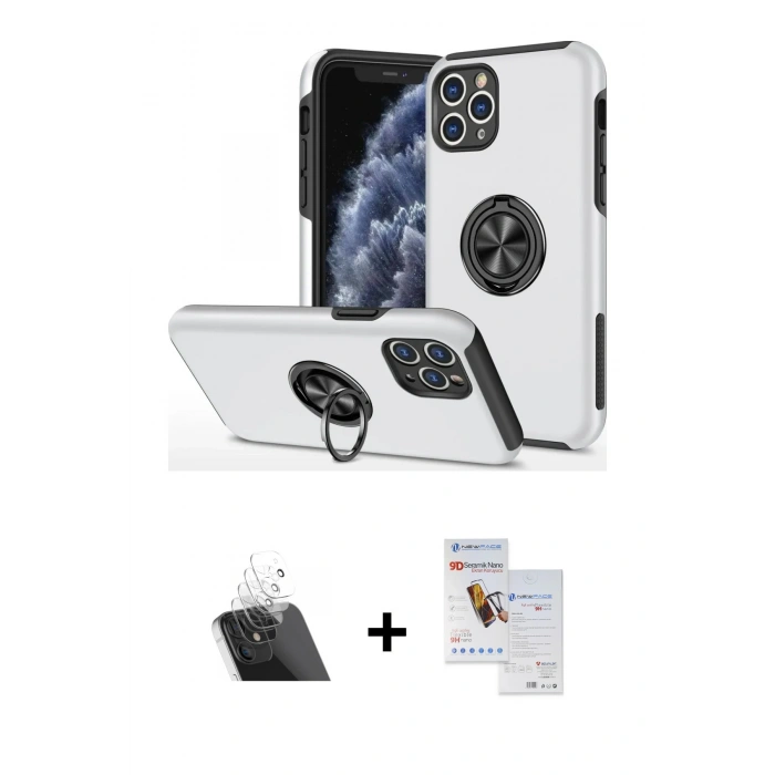 MARSİLYAN™- iPhone 11 Pro Max Kılıf Odak Form Prime - Siyah Seramik Nano Ekran Koruyucu + Kamera Lens Koruma Cam - SF