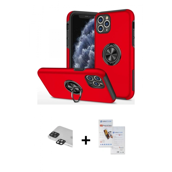 MARSİLYAN™- iPhone 11 Pro Max Kılıf Odak Form Prime - Siyah Seramik Nano Ekran Koruyucu + Pers Alüminyum Kamera Lens - SH