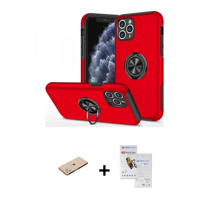 MARSİLYAN™- iPhone 11 Pro Max Kılıf Odak Form Prime - Siyah Seramik Nano Ekran Koruyucu + Renkli Kamera Lens Koruma Cam - YL