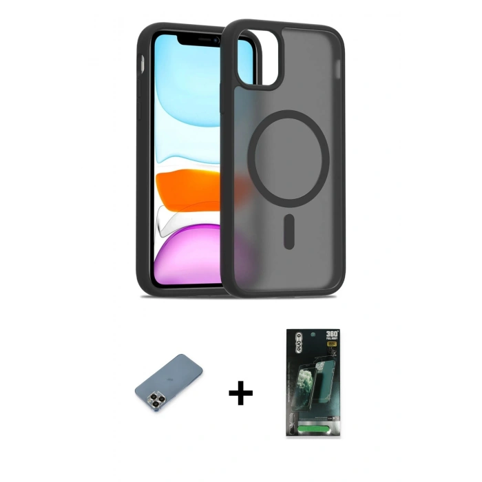 MARSİLYAN™- iPhone 11 Pro Max Kılıf Siluet Minimal Prime - Şeffaf 360 Full Body Arka Koruyucu + Metal Kamera Lens Koruma Cam - GD