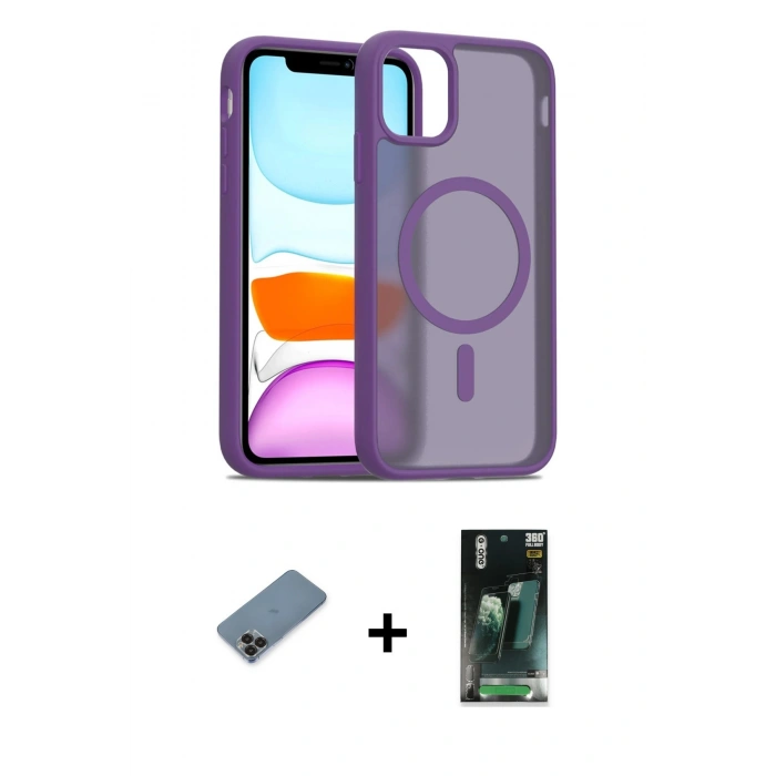 MARSİLYAN™- iPhone 11 Pro Max Kılıf Siluet Minimal Prime - Şeffaf 360 Full Body Arka Koruyucu + Metal Kamera Lens Koruma Cam - SH