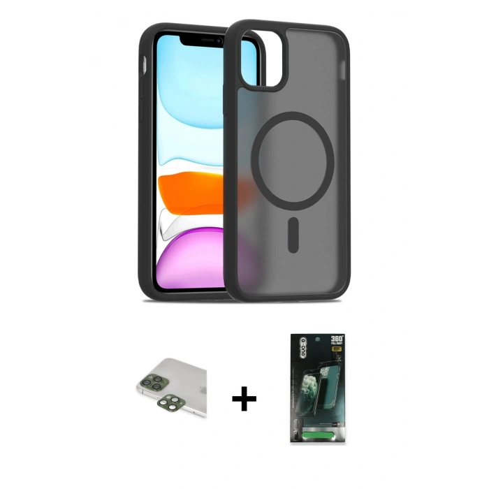 MARSİLYAN™- iPhone 11 Pro Max Kılıf Siluet Minimal Prime - Şeffaf 360 Full Body Arka Koruyucu + Pers Alüminyum Kamera Lens - YL