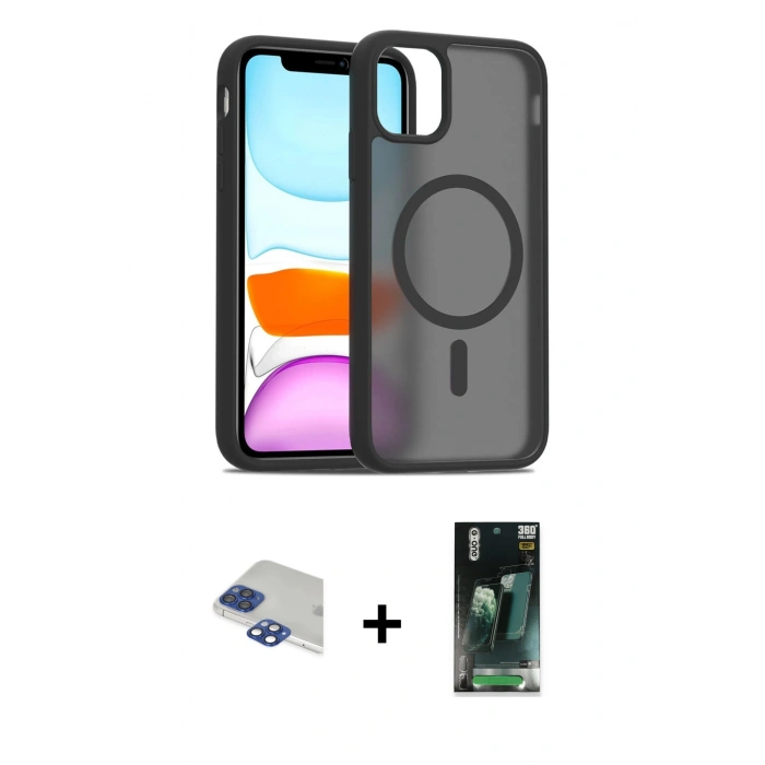 MARSİLYAN™- iPhone 11 Pro Max Kılıf Siluet Minimal Prime - Şeffaf 360 Full Body Arka Koruyucu + Pers Alüminyum Kamera Lens - LT