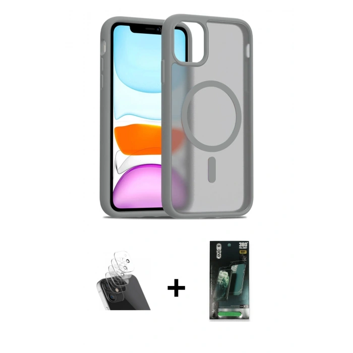 MARSİLYAN™- iPhone 11 Pro Max Kılıf Siluet Minimal Prime - Şeffaf 360 Full Body Arka Koruyucu + Şeffaf Kamera Lens Koruma Cam