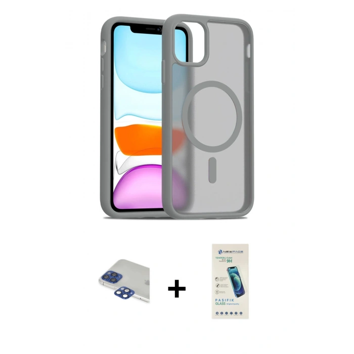 MARSİLYAN™- iPhone 11 Pro Max Kılıf Siluet Minimal Prime - Şeffaf Pasifik Cam Ekran Koruyucu + Pers Alüminyum Kamera Lens - LT