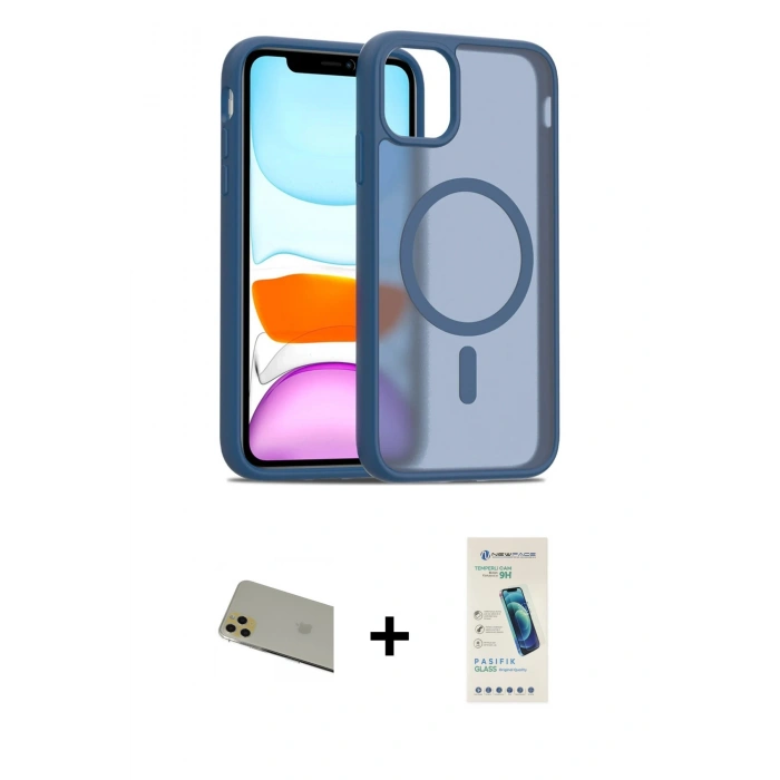 MARSİLYAN™- iPhone 11 Pro Max Kılıf Siluet Minimal Prime - Şeffaf Pasifik Cam Ekran Koruyucu + Rainbow Kamera Lens Koruma Cam - GD