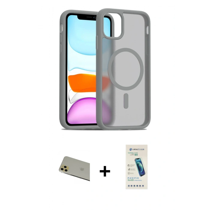 MARSİLYAN™- iPhone 11 Pro Max Kılıf Siluet Minimal Prime - Şeffaf Pasifik Cam Ekran Koruyucu + Rainbow Kamera Lens Koruma Cam - GD