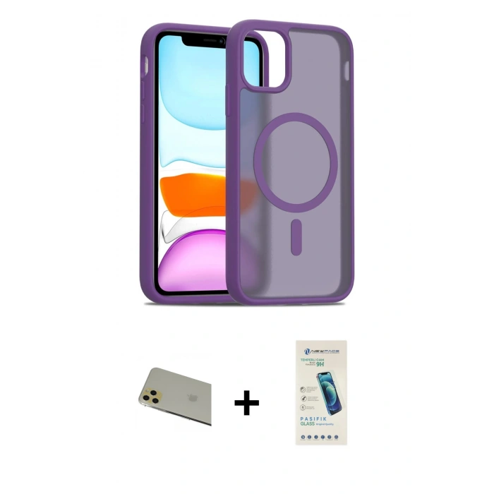 MARSİLYAN™- iPhone 11 Pro Max Kılıf Siluet Minimal Prime - Şeffaf Pasifik Cam Ekran Koruyucu + Rainbow Kamera Lens Koruma Cam - GD