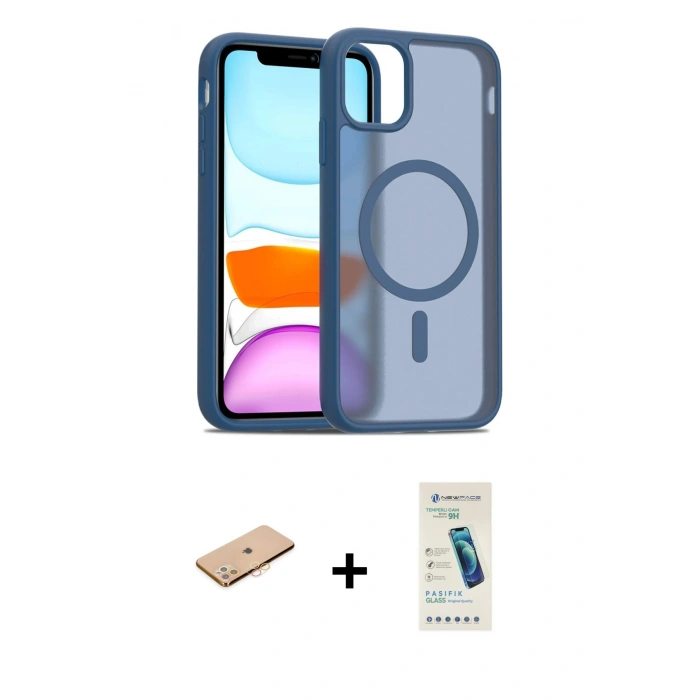 MARSİLYAN™- iPhone 11 Pro Max Kılıf Siluet Minimal Prime - Şeffaf Pasifik Cam Ekran Koruyucu + Renkli Kamera Lens Koruma Cam - TU