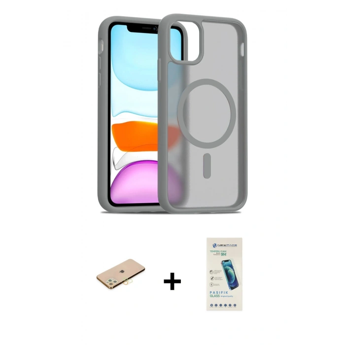 MARSİLYAN™- iPhone 11 Pro Max Kılıf Siluet Minimal Prime - Şeffaf Pasifik Cam Ekran Koruyucu + Sarı Renkli Kamera Lens Koruma Cam