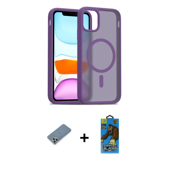 MARSİLYAN™- iPhone 11 Pro Max Kılıf Siluet Minimal Prime - Siyah 18D Cam Ekran Koruyucu + Metal Kamera Lens Koruma Cam - GS