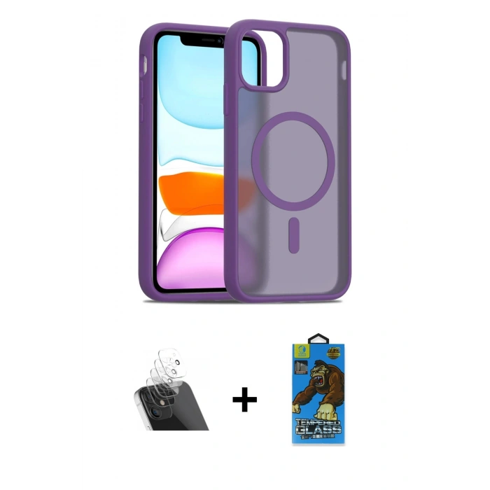 MARSİLYAN™- iPhone 11 Pro Max Kılıf Siluet Minimal Prime - Siyah 18D Cam Ekran Koruyucu + Kamera Lens Koruma Cam - SF