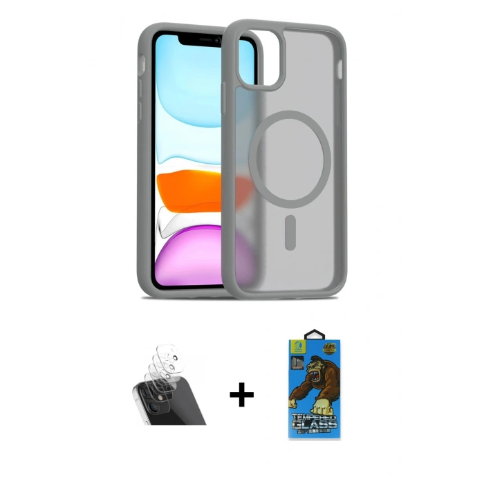 MARSİLYAN™- iPhone 11 Pro Max Kılıf Siluet Minimal Prime - Siyah 18D Cam Ekran Koruyucu + Kamera Lens Koruma Cam - SF