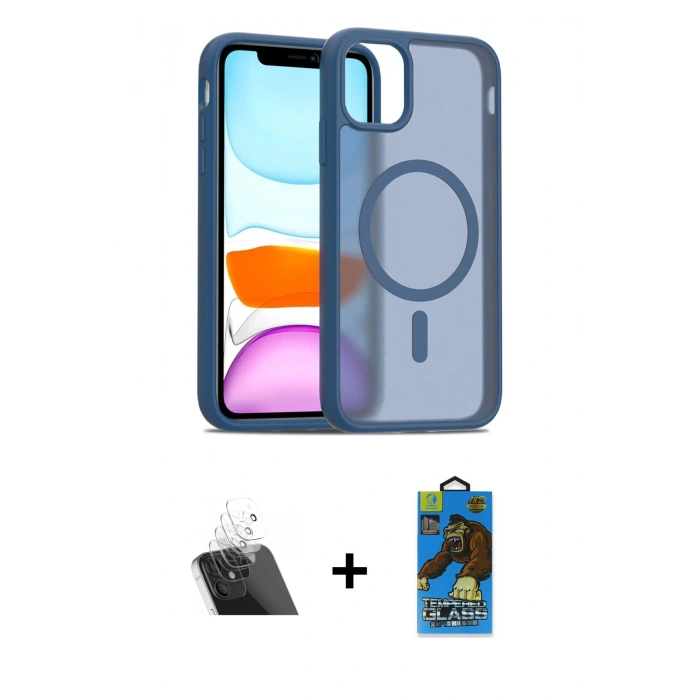 MARSİLYAN™- iPhone 11 Pro Max Kılıf Siluet Minimal Prime - Siyah 18D Cam Ekran Koruyucu + Kamera Lens Koruma Cam - SF