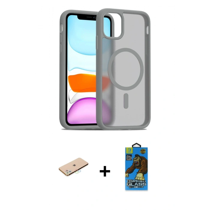 MARSİLYAN™- iPhone 11 Pro Max Kılıf Siluet Minimal Prime - Siyah 18D Cam Ekran Koruyucu + Renkli Kamera Lens Koruma Cam - MI