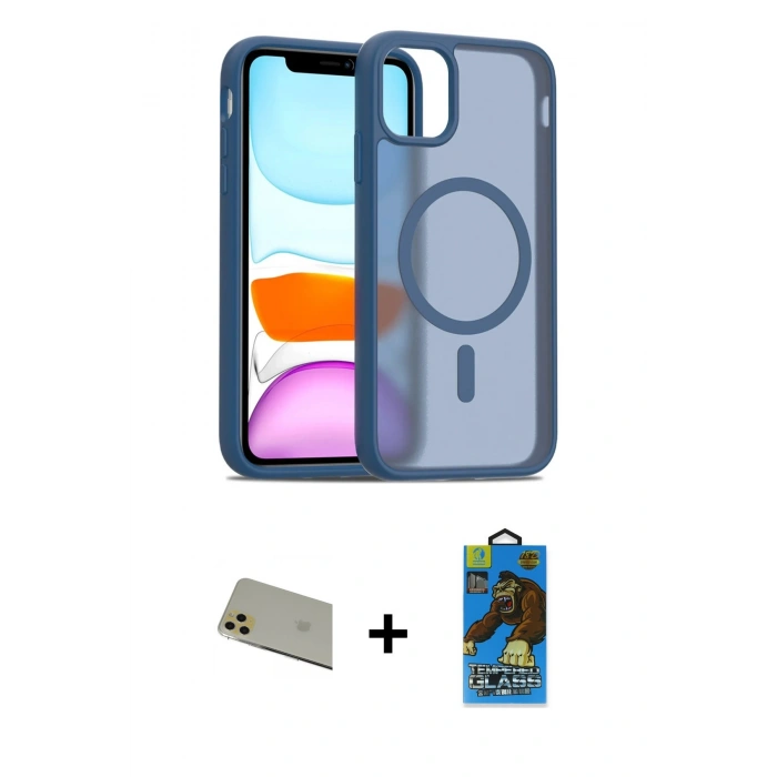 MARSİLYAN™- iPhone 11 Pro Max Kılıf Siluet Minimal Prime - Siyah 18D Cam Ekran Koruyucu + Rainbow Kamera Lens Koruma Cam - GD