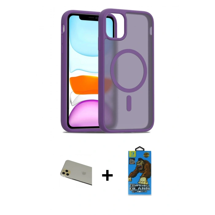 MARSİLYAN™- iPhone 11 Pro Max Kılıf Siluet Minimal Prime - Siyah 18D Cam Ekran Koruyucu + Rainbow Kamera Lens Koruma Cam - GD