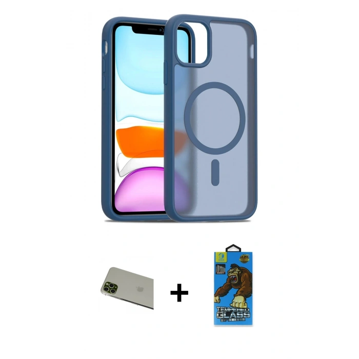 MARSİLYAN™- iPhone 11 Pro Max Kılıf Siluet Minimal Prime - Siyah 18D Cam Ekran Koruyucu + Rainbow Kamera Lens Koruma Cam - YL