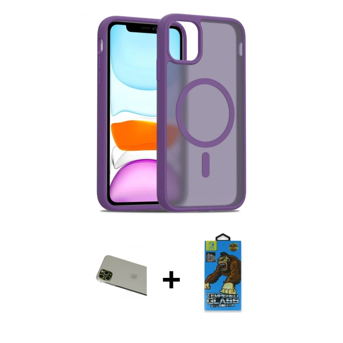 MARSİLYAN™- iPhone 11 Pro Max Kılıf Siluet Minimal Prime - Siyah 18D Cam Ekran Koruyucu + Rainbow Kamera Lens Koruma Cam - YL
