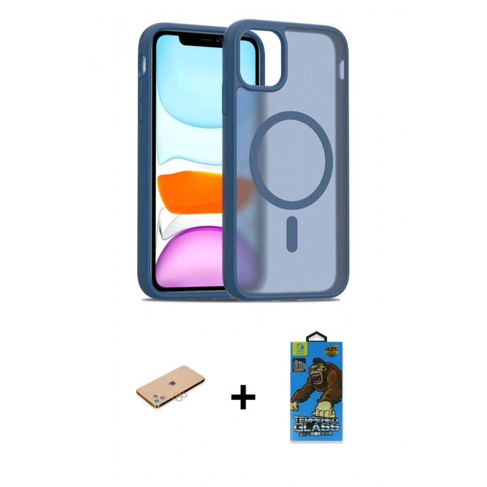 MARSİLYAN™- iPhone 11 Pro Max Kılıf Siluet Minimal Prime - Siyah 18D Cam Ekran Koruyucu + Renkli Kamera Lens Koruma Cam - PE