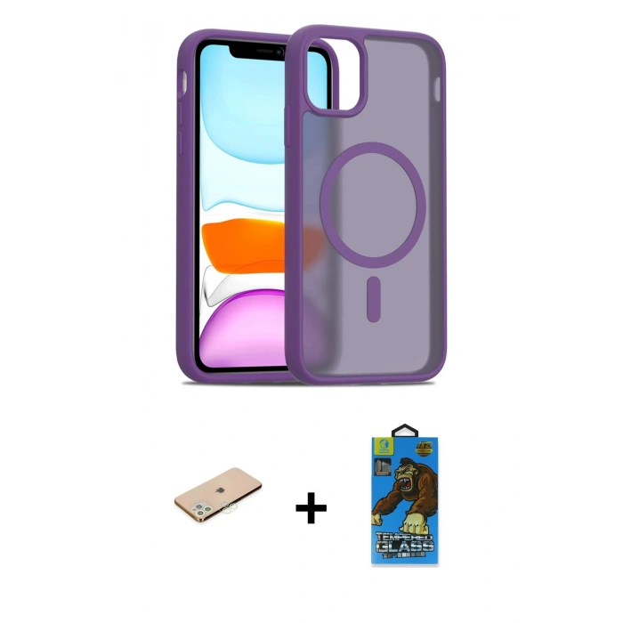 MARSİLYAN™- iPhone 11 Pro Max Kılıf Siluet Minimal Prime - Siyah 18D Cam Ekran Koruyucu + Renkli Kamera Lens Koruma Cam - YL
