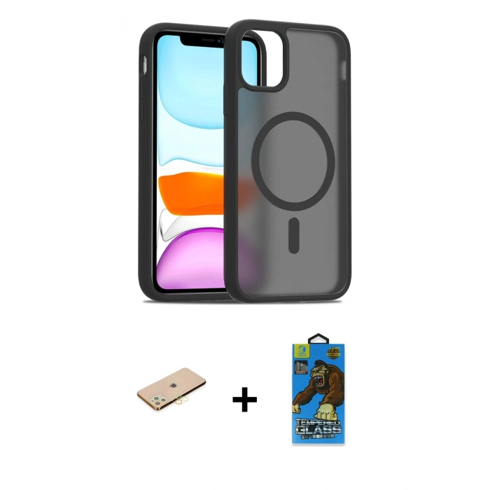 MARSİLYAN™- iPhone 11 Pro Max Kılıf Siluet Minimal Prime - Siyah 18D Cam Ekran Koruyucu + Renkli Kamera Lens Koruma Cam - SI