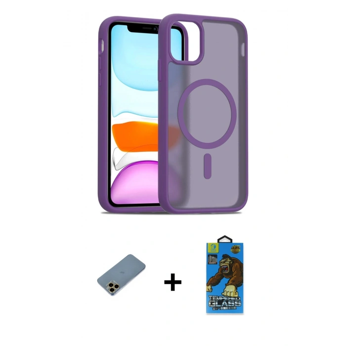 MARSİLYAN™- iPhone 11 Pro Max Kılıf Siluet Minimal Prime - Siyah 18D Cam Ekran Koruyucu + Shine Kamera Lens Koruma Cam - GD