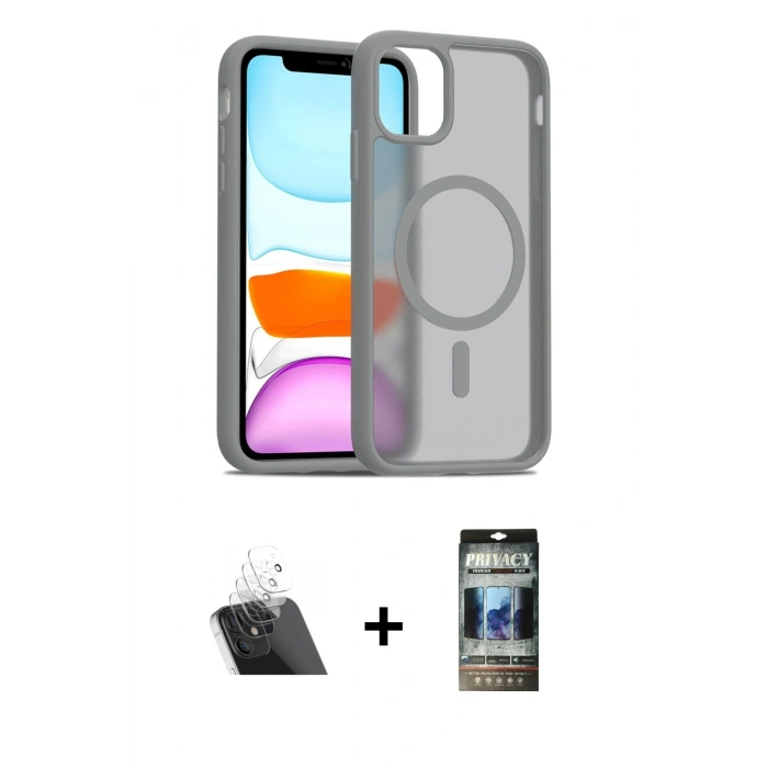 MARSİLYAN™- iPhone 11 Pro Max Kılıf Siluet Minimal Prime - Siyah 34D Hayalet Izgaralı Cam + Kamera Lens Koruma Cam - SF