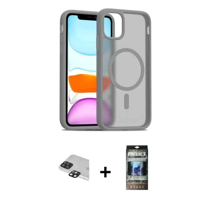 MARSİLYAN™- iPhone 11 Pro Max Kılıf Siluet Minimal Prime - Siyah 34D Hayalet Izgaralı Cam + Pers Alüminyum Kamera Lens - SH