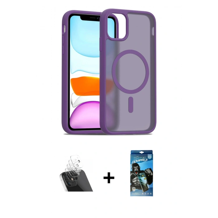 MARSİLYAN™- iPhone 11 Pro Max Kılıf Siluet Minimal Prime - Siyah 34D Izgaralı Cam + Kamera Lens Koruma Cam - SF